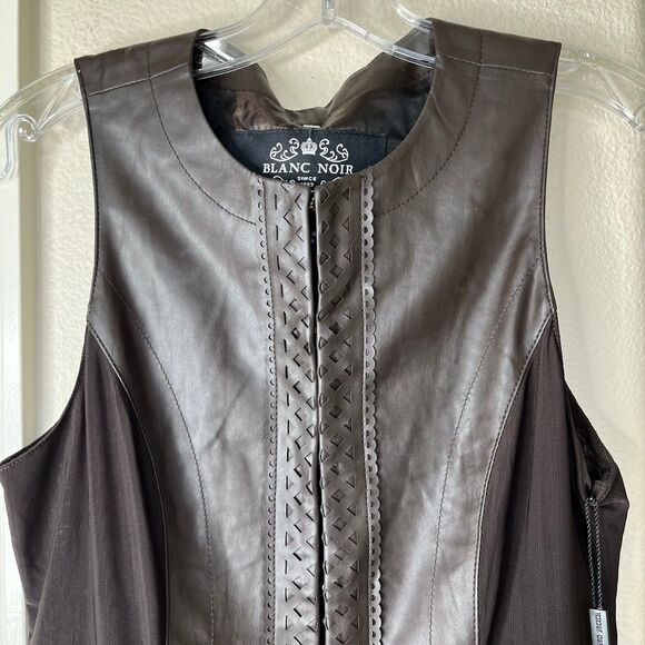 NWT Blanc Noir Leather Laser Cut Longer Sleeveless Vest-Small #432 - Picture 3 of 12